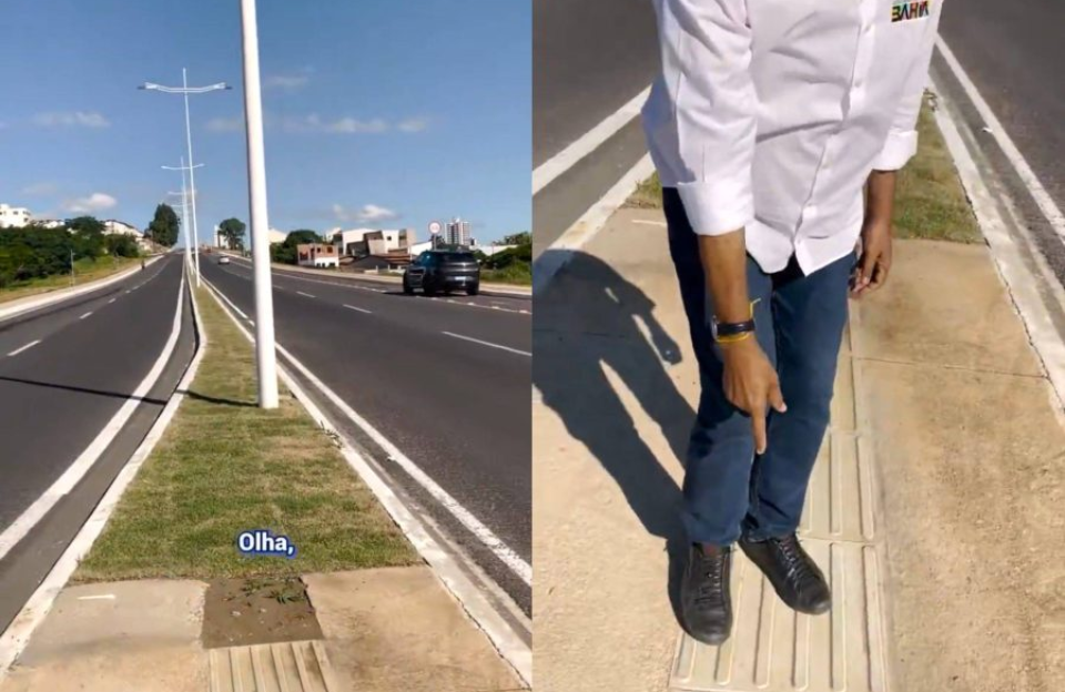 Piso tátil da Av. Presidente Vargas termina em poste; Governo do Estado é criticado nas redes sociais